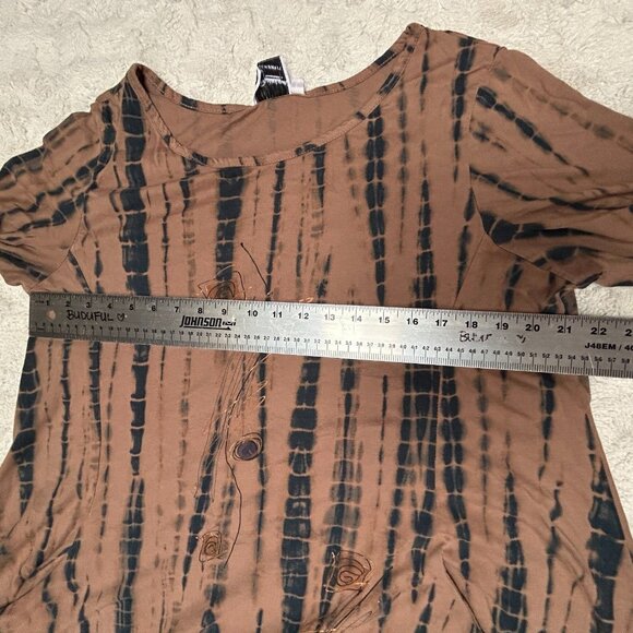The Added Touch Unique Wearable Art Tie Dye Dress Large Brown/Black Lagenlook - Picture 5 of 8